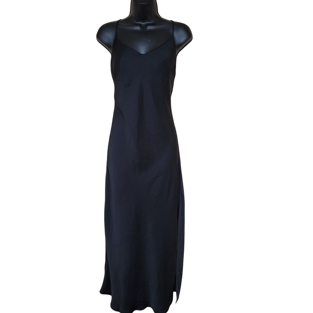 Fabletics Medium Black Sleeveless Slip Dress Tie Back maxi Activewear resort